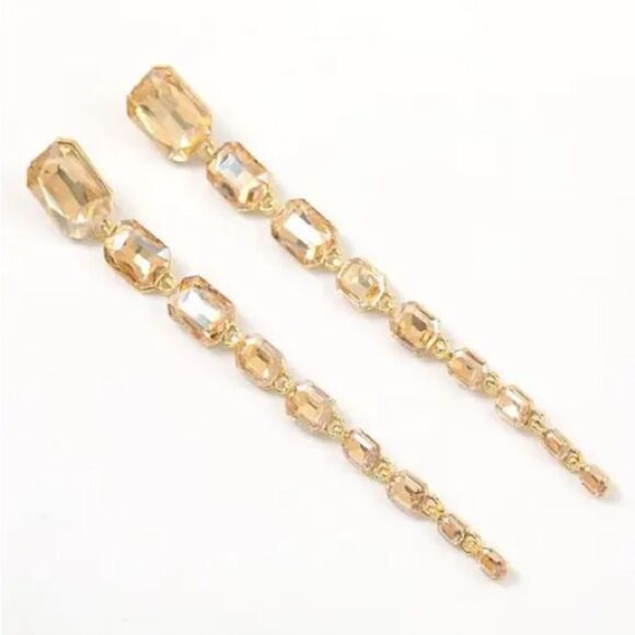 Glamorous Gold Crystal Drop Earrings - Picture 1 of 6